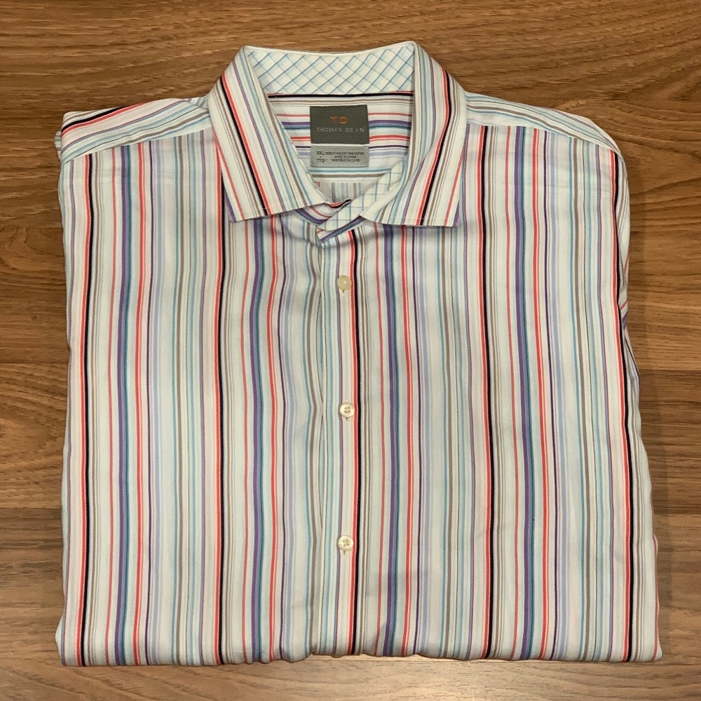 Thomas Dean Striped Long Sleeve Dress Shirt XXL